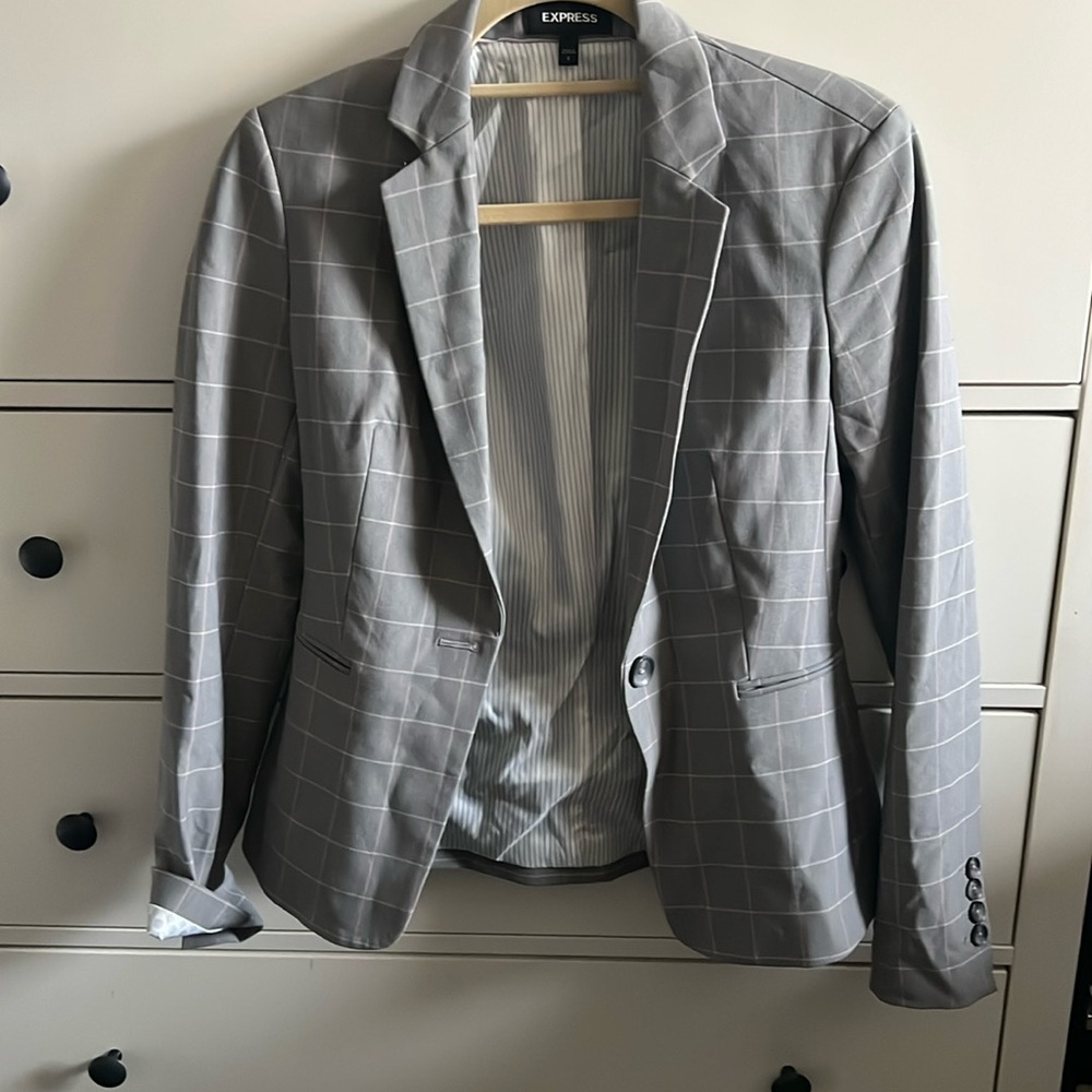 Grey & Pink Blazer & Skirt